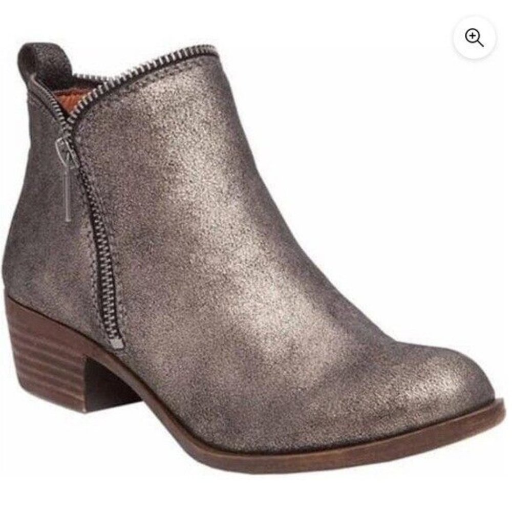 Lucky Brand Bartolino 9.5 Silver Pewter Metallic Distressed Ankle Boots Booties